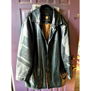 Andrew Marc New York mens‎  black leather insulated coat size XL heavy well made